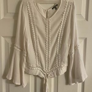 Charlotte Russe white blouse with tie front and bell sleeves